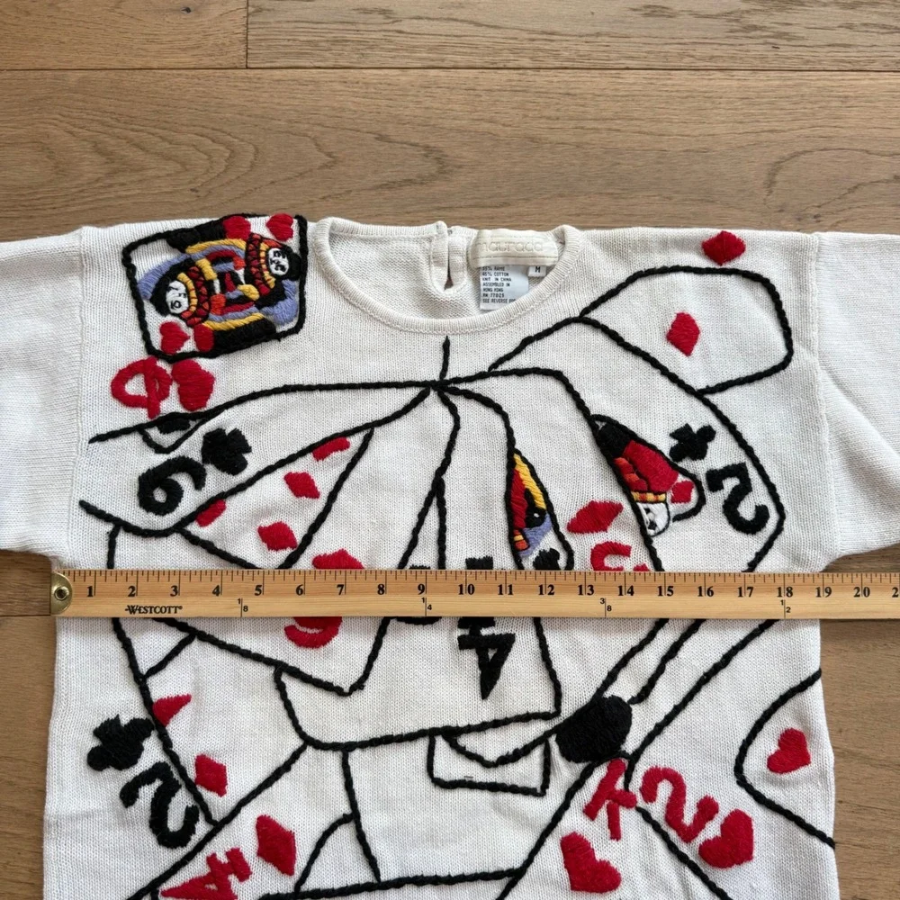Maurada Vintage Playing Cards Knit Sweater Cream Ramie‎ Cotton Womens Medium